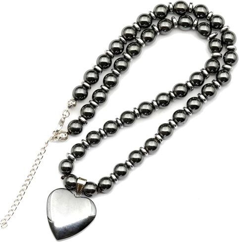 قلادة قلب من الأحجار الكريمة الطبيعية الأصلية | مجوهرات خرز دائرية مقاس 8 مم مصنوعة يدويًا مع لمسات من الهيماتيت | مقاس قابل للتعديل | هدية ذات مغزى للنساء والرجال in Kuwait