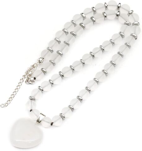 Genuine Natural Gemstone Heart Necklace | Handmade 8mm Round Bead Jewelry with Hematite Accents | Adjustable Fit | Meaningful Gift for Women & Men in Saudi Arabia