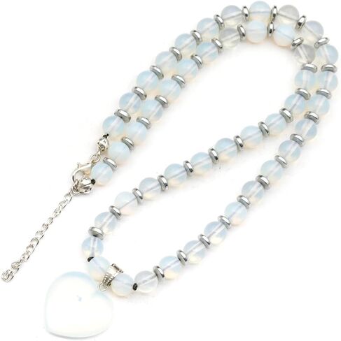 Genuine Natural Gemstone Heart Necklace | Handmade 8mm Round Bead Jewelry with Hematite Accents | Adjustable Fit | Meaningful Gift for Women & Men in Saudi Arabia