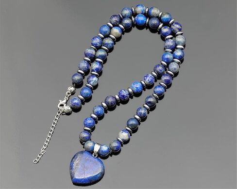 Genuine Natural Gemstone Heart Necklace | Handmade 8mm Round Bead Jewelry with Hematite Accents | Adjustable Fit | Meaningful Gift for Women & Men in Saudi Arabia