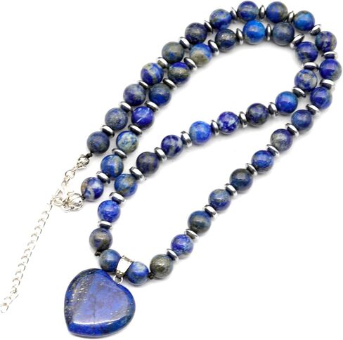 Genuine Natural Gemstone Heart Necklace | Handmade 8mm Round Bead Jewelry with Hematite Accents | Adjustable Fit | Meaningful Gift for Women & Men in Saudi Arabia