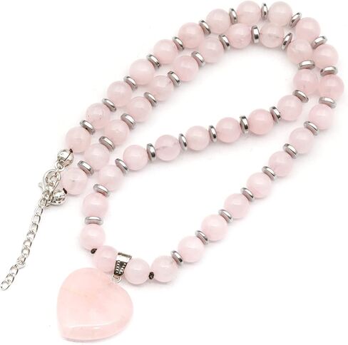Genuine Natural Gemstone Heart Necklace | Handmade 8mm Round Bead Jewelry with Hematite Accents | Adjustable Fit | Meaningful Gift for Women & Men in Saudi Arabia