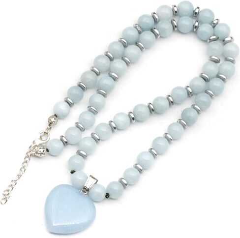 Genuine Natural Gemstone Heart Necklace | Handmade 8mm Round Bead Jewelry with Hematite Accents | Adjustable Fit | Meaningful Gift for Women & Men in Saudi Arabia