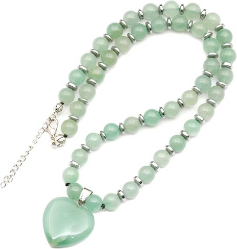 Genuine Natural Gemstone Heart Necklace | Handmade 8mm Round Bead Jewelry with Hematite Accents | Adjustable Fit | Meaningful Gift for Women & Men in Saudi Arabia