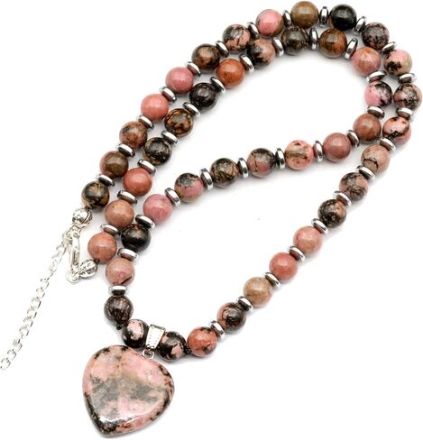 Genuine Natural Gemstone Heart Necklace | Handmade 8mm Round Bead Jewelry with Hematite Accents | Adjustable Fit | Meaningful Gift for Women & Men in Saudi Arabia