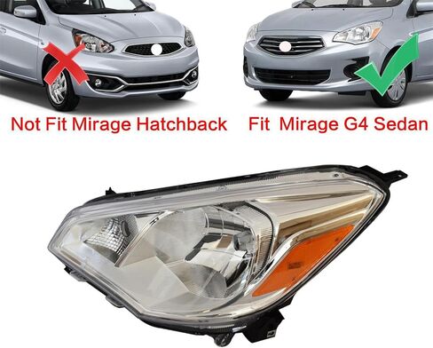 JX RACING Halogen Headlight W/Bulbs Compatible With Mitsubishi Mirage G4 2017 2018 2019 2020 Headlamp Assembly Left/Driver Side For MI2502169 8301D117 in Kuwait