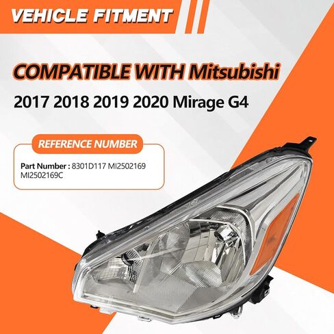 JX RACING Halogen Headlight W/Bulbs Compatible With Mitsubishi Mirage G4 2017 2018 2019 2020 Headlamp Assembly Left/Driver Side For MI2502169 8301D117 in Kuwait