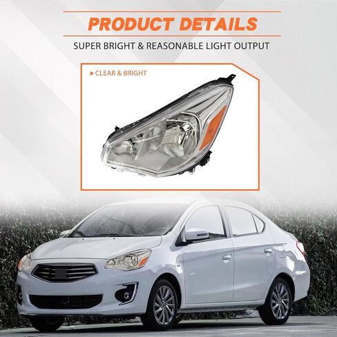 JX RACING Halogen Headlight W/Bulbs Compatible With Mitsubishi Mirage G4 2017 2018 2019 2020 Headlamp Assembly Left/Driver Side For MI2502169 8301D117 in Kuwait