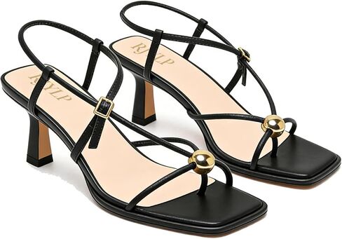 Kitten Heel Sandals for Women Low Heels Adjustable Strap Square Open Toe Comfort Dress Party Thong Flip Flop Slides Sandals in Kuwait