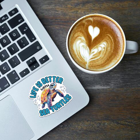 Sea Turtle Sticker 8 Pcs (Large Size) Vinyl Stickers Laptop Waterproof Decal for Car Bumper Water Bottle Notebook Luggage Window Funny Party Birthday Decorations - Size 4 Inches in Kuwait