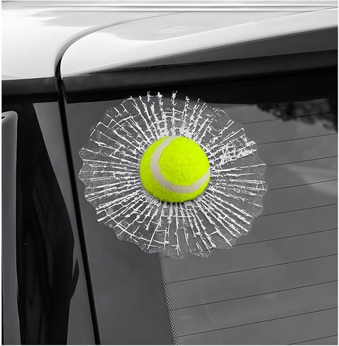 3D Prank Tricky Broken Glass Sticker, Funny 3D Stereo Baseball Tennis Soccer Balls Hits Car Body Window Decal, Tricky Simulation Ball Tennis Broken Glass Windshield Decor (White Baseball) in Saudi Arabia