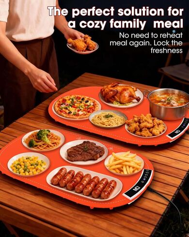 سجادة تدفئة للطعام، كبيرة جدًا، سجادة تدفئة طعام محمولة كبيرة جدًا للبوفيه، لف صواني التدفئة الكهربائية للطعام (أحمر مع أبيض) in Kuwait