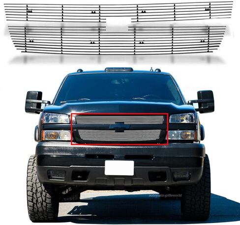 Front Main Upper Grille Compatible with Chevy 2005-2006 Silverado 1500 2500HD 3500 07 Classic Grill Combo Aluminum Chrome Billet Grille in Kuwait