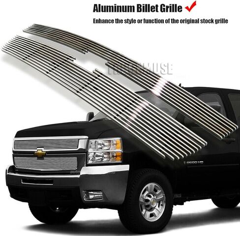 Front Main Upper Grille Compatible with Chevy 2005-2006 Silverado 1500 2500HD 3500 07 Classic Grill Combo Aluminum Chrome Billet Grille in Kuwait