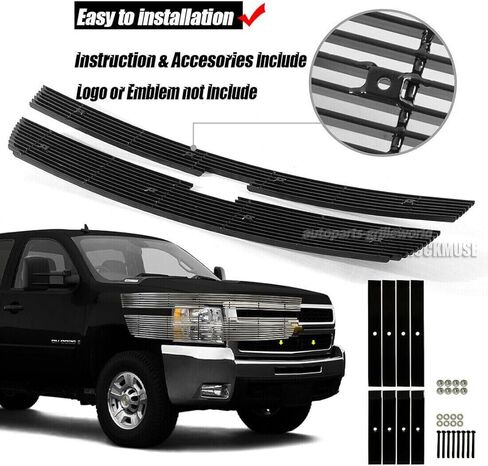 Front Main Upper Grille Compatible with Chevy 2005-2006 Silverado 1500 2500HD 3500 07 Classic Grill Combo Aluminum Chrome Billet Grille in Kuwait