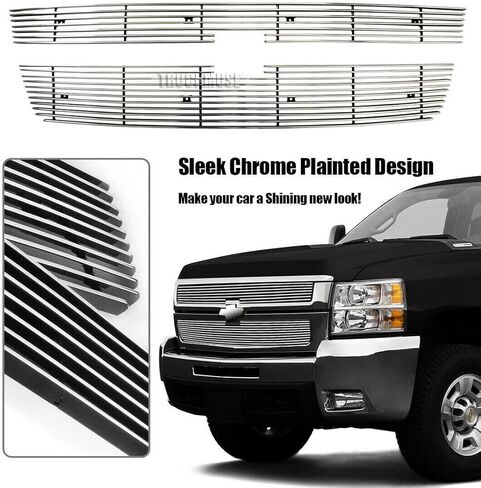 Front Main Upper Grille Compatible with Chevy 2005-2006 Silverado 1500 2500HD 3500 07 Classic Grill Combo Aluminum Chrome Billet Grille in Kuwait