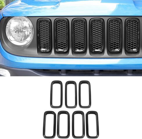 JeCar 7pcs Front Grill Inserts Compatible with Jeep Renegade 2016 2017 2018 - Black Grill Cover Trim Exterior Accessories in Saudi Arabia