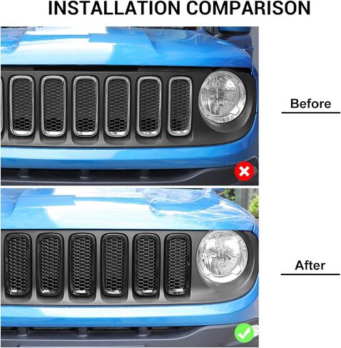 JeCar 7pcs Front Grill Inserts Compatible with Jeep Renegade 2016 2017 2018 - Black Grill Cover Trim Exterior Accessories in Saudi Arabia