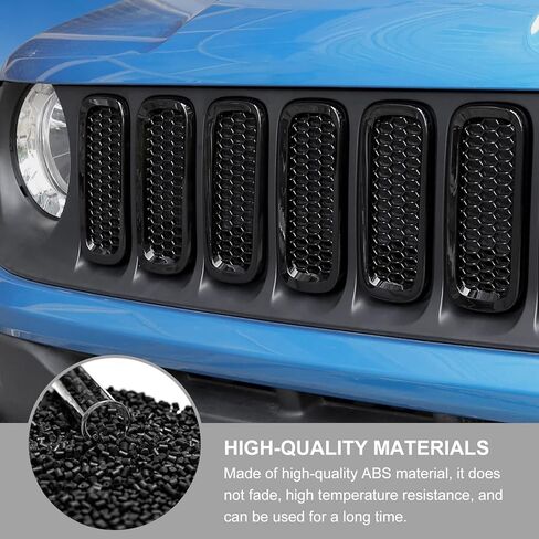 JeCar 7pcs Front Grill Inserts Compatible with Jeep Renegade 2016 2017 2018 - Black Grill Cover Trim Exterior Accessories in Saudi Arabia