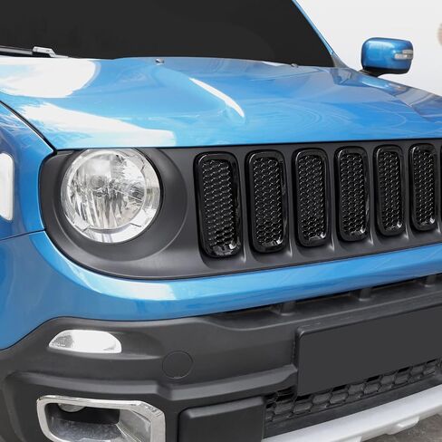 JeCar 7pcs Front Grill Inserts Compatible with Jeep Renegade 2016 2017 2018 - Black Grill Cover Trim Exterior Accessories in Saudi Arabia