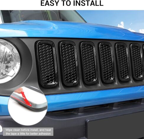 JeCar 7pcs Front Grill Inserts Compatible with Jeep Renegade 2016 2017 2018 - Black Grill Cover Trim Exterior Accessories in Saudi Arabia