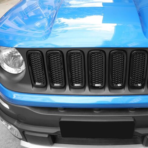 JeCar 7pcs Front Grill Inserts Compatible with Jeep Renegade 2016 2017 2018 - Black Grill Cover Trim Exterior Accessories in Saudi Arabia