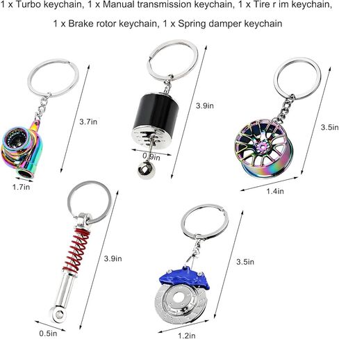 5 قطع من سلاسل المفاتيح لنماذج أجزاء السيارة، سلسلة مفاتيح أنيقة ومبتكرة لقطع غيار السيارات، مجموعة حلقات مفاتيح توربو معدنية لمحبي السيارات in Kuwait