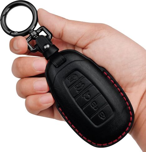 Tukellen Genuine Leather Key Fob Cover Smart Key Holder Sleeve Fit for 2020-2022 Hyundai Palisade Elantra GT Accent Kona Santa Fe Veloster (Brown, 4 Button) in Saudi Arabia