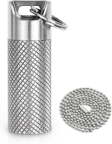 Keychain Pill Holder, Minisize Titanium Pill Container with Necklace & Key-Ring, Waterproof & Lightweight Pill Fob for Emergency Pills, Pocket Purse Pill Case for Outdoor Travel Camping in Kuwait