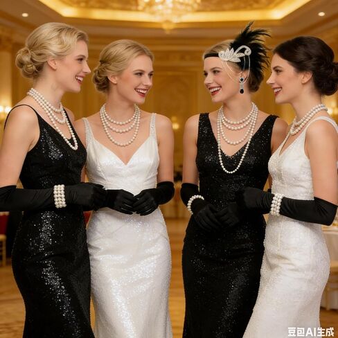 1920s Flapper Accessories Set for Women, Roaring 20s Costume Kit Including Feather Headpiece, Necklace, Earrings, Gloves, Bracelet & Stockings, Black in Kuwait