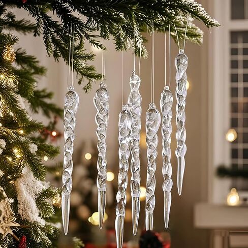 48PCS Christmas Tree Plastic Hanging Decoration 5inch Clear Icicle Ornaments Set for Christmas New Year Holiday Wedding Winter Party Decor in Saudi Arabia