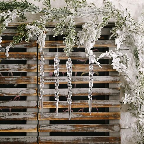 48PCS Christmas Tree Plastic Hanging Decoration 5inch Clear Icicle Ornaments Set for Christmas New Year Holiday Wedding Winter Party Decor in Saudi Arabia
