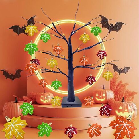 16 Pcs Thanksgiving Ornaments for Black Halloween Tree – Vintage Fall Harvest Hanging Decorations,Rustic Wooden Maple Leaf Party Decor for Fall Tree,Home,Shelf,or Holiday Display in Kuwait