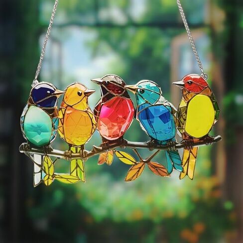 1PC Group of Birds Acrylic Suncatcher Hanging, 7.08 inch Window Decor with Printed Stained Glass Style Design, Rainbow Maker Wall Art, Gift Idea & Garden Ornament Indoor Outdoor Use/DW-09 in Saudi Arabia