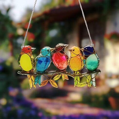 1PC Group of Birds Acrylic Suncatcher Hanging, 7.08 inch Window Decor with Printed Stained Glass Style Design, Rainbow Maker Wall Art, Gift Idea & Garden Ornament Indoor Outdoor Use/DW-09 in Saudi Arabia