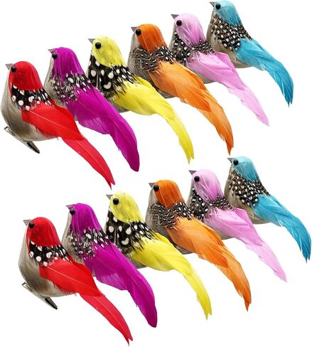 12 قطعة الطيور الاصطناعية الربيع الملونة الريش رصدت الطيور وهمية مع كليب لعيد الفصح إكليل الحرفية شجرة عيد الميلاد الديكور in Kuwait