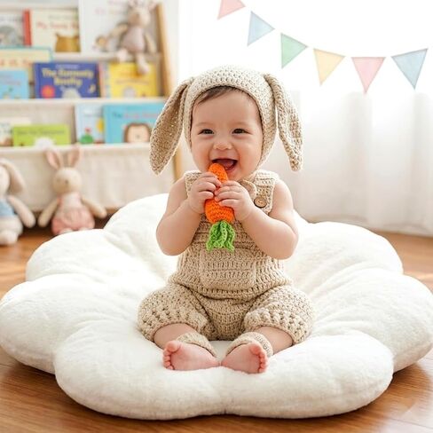 LOGOFUN Crochet Bunny Outfit Newborn Photoshoot Easter Costume with Carrot Prop Knitted Overalls Adorable Design in Saudi Arabia