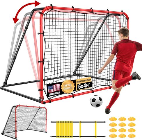 4-in-1 Soccer Rebounder Net – Ultra-Responsive Rebound for Shooting, Passing, Ball Control & Ground Pass Training, Also Includes Standard Soccer Goal Net for Backyard Games & Fun in Kuwait