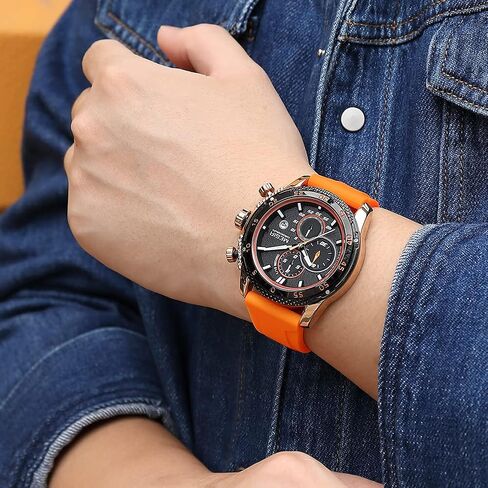 MEGIR Men's Sports Analogue Chronograph Luminous Quartz Watches with Stylish Orange Silicone Strap for Gifts (2211 Orange) in Saudi Arabia