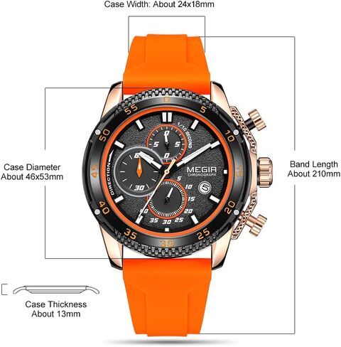 MEGIR Men's Sports Analogue Chronograph Luminous Quartz Watches with Stylish Orange Silicone Strap for Gifts (2211 Orange) in Saudi Arabia