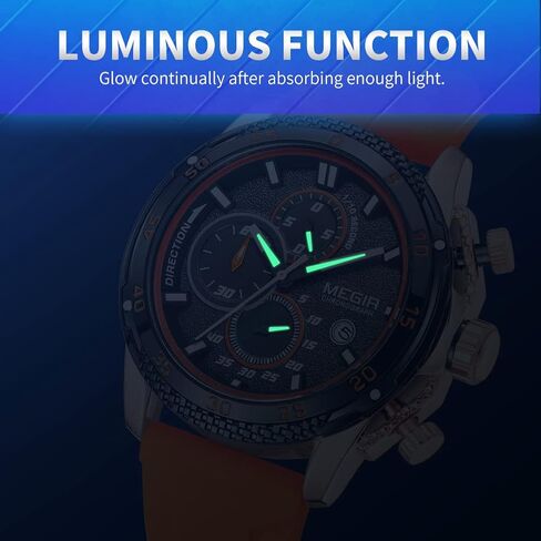MEGIR Men's Sports Analogue Chronograph Luminous Quartz Watches with Stylish Orange Silicone Strap for Gifts (2211 Orange) in Saudi Arabia