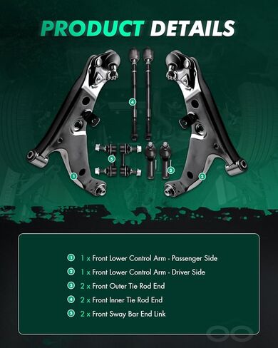 SCITOO 8pcs Suspension Kit Front Lower Control Arm Ball Joint Sway Bar Outer Inner Tie Rod End Fit 1996-2002 For Toyota Corolla For Chevy Prizm For Geo Prizm K80335 K80336 in Saudi Arabia