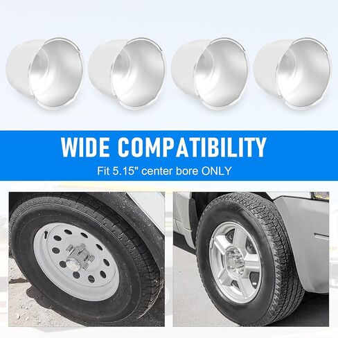 4PCS 5.15inch Trailer Wheel Center Caps Fit 5.15" Center Bore for Truck SUV RV Wheels Rims Trailer Carbon Steel Push Through 4.31" Tall Hub Covers Chrome Silver in Saudi Arabia