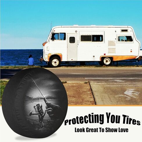 غطاء إطار احتياطي RV يد الصيد مع بكرة مقاومة للطقس والغبار عالمية للمقطورة SUV Van Camp Travel Trailer 12 بوصة 13 بوصة 14 بوصة 15 بوصة 16 بوصة 17 بوصة in Kuwait