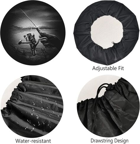 غطاء إطار احتياطي RV يد الصيد مع بكرة مقاومة للطقس والغبار عالمية للمقطورة SUV Van Camp Travel Trailer 12 بوصة 13 بوصة 14 بوصة 15 بوصة 16 بوصة 17 بوصة in Kuwait