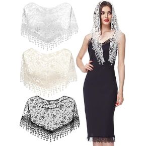 Zhanmai Veils for Church Catholic Mass Veils for Women Catholic Lace Triangle Lace Mantilla Floral Tulle Scarf Covering in Saudi Arabia