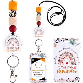 Social Worker Lanyards for ID Badges - Social Work Badge Holder with Lanyard, Cute Boho Rainbow Leopard ID Holder Beaded Breakaway Lanyards for Women ID Card Protector Cover Office Gifts in Kuwait