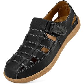 Qiucdzi Mens Sport Sandals Leather Closed Toe Sandal Breathable Outdoor Fisherman Shoes Adjustable Summer Beach Shoes for Hiking Walking in Kuwait