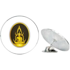 Thai Sitting Buddha Statue Label Round Metal 0.75" Lapel Pin Hat Shirt Pin Tie Tack Pinback in Kuwait