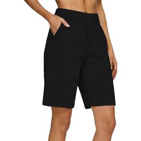Linen Bermuda Shorts for Women with Pockets Pull On High Waist Knee Length Summer Cotton Linen Beach Vacation Casual in Saudi Arabia